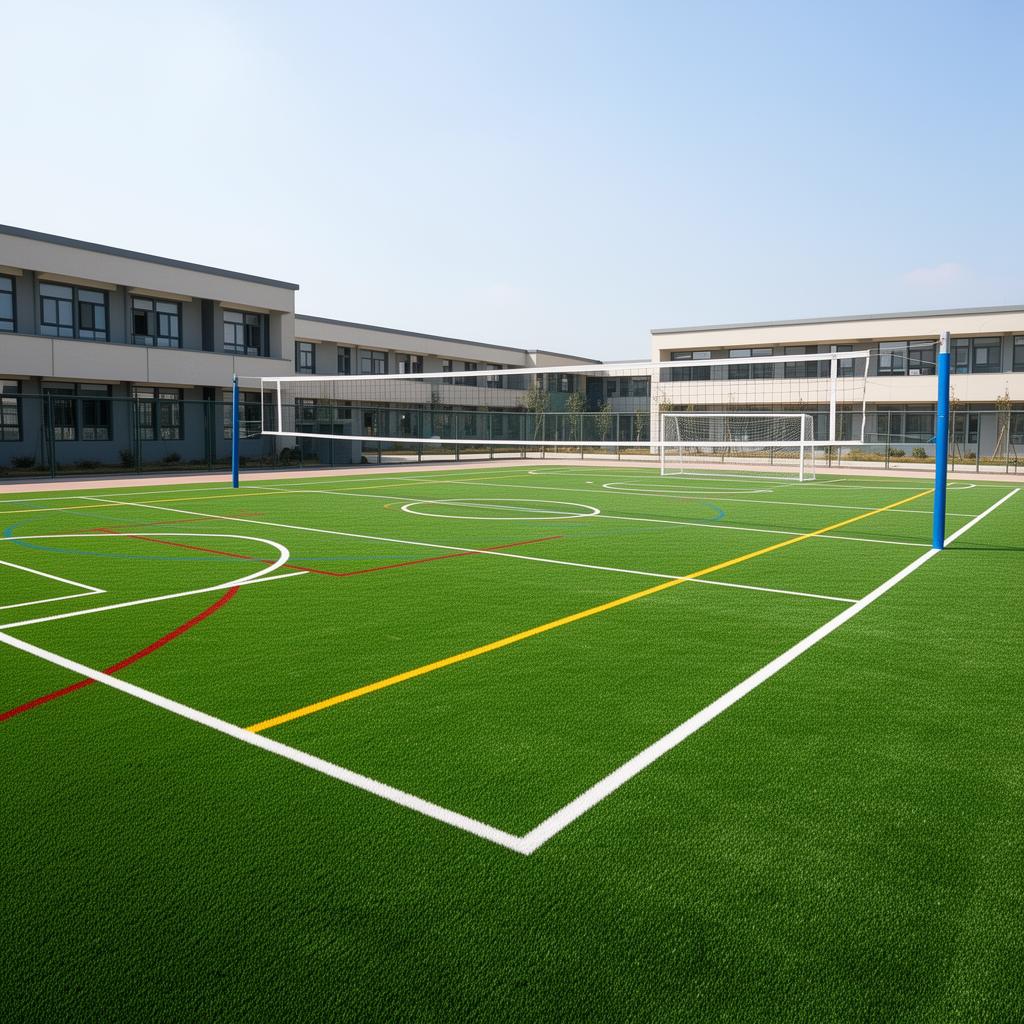 Quadra esportiva com grama sintética